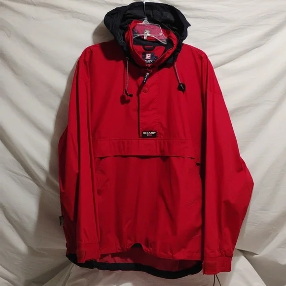 Chaps Ralph Lauren Pullover Vintage 90's Jacket W Hidden Hood Sz.L